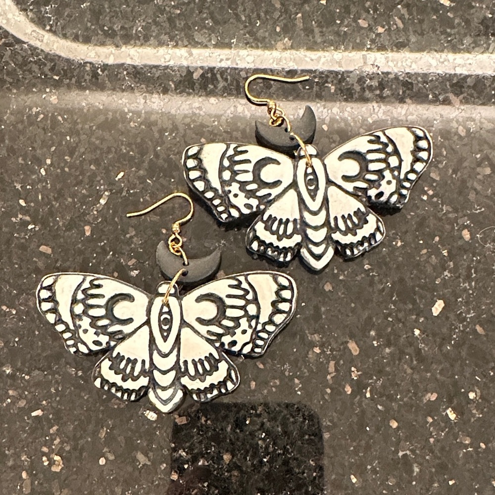 Black and White Moth Earrings